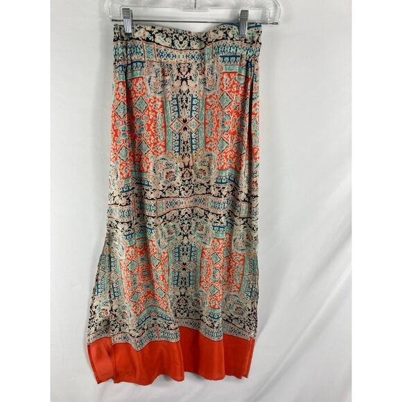 Anthropologie Vanessa Virginia 100% Silk Patterned Maxi Skirt Orange Size XS - Picture 4 of 5